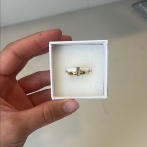 Elegant 18k Gold Plated Stainless Steel and White Women's Ring